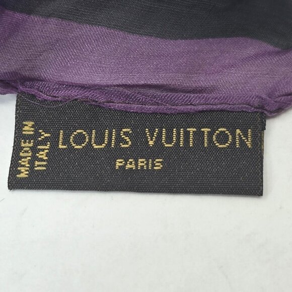 Louis Vuitton Paris Purple and Black Monogram Silk Chiffon Scarf - Distressed - Picture 6 of 9
